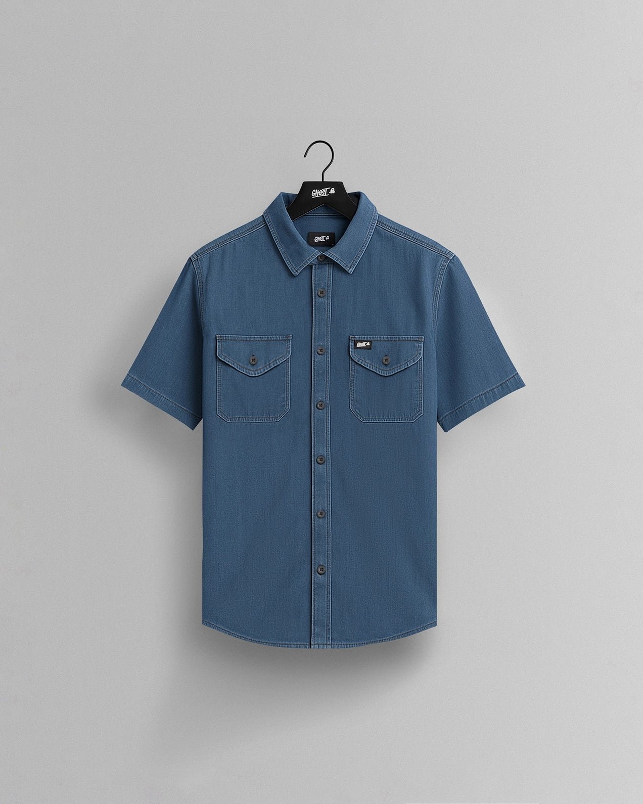 CoreShortSleeveButtonDownChambrayFront-2.jpg GHOST® CORE SHORT SLEEVE BUTTON DOWN | CHAMBRAY - Image 1